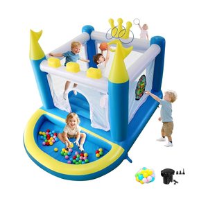 Mini Inflatable Bounce House with Ball Pit, 5 in 1 PVC Kids Bouncy Castle with Electric Air Pump, Small Crown Jump House for Kids Ages 3-8, Toddlers Playhouse Bouncer, Indoor/Outdoor