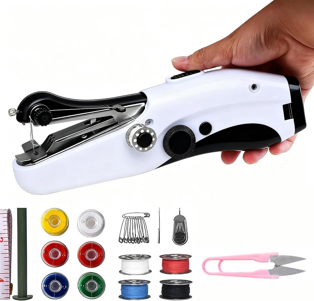 Portable Handheld Sewing Machine - Electric Mini Hand Held Stitching Machine for Beginners & Adults, Easy to Use Fast Stitch for Thin Clothes, Fabrics, Curtains, DIY Home Travel(Black