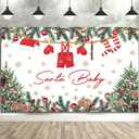 10X8ft Christmas Baby Shower Backdrop Santa Baby Christmas Party Decorations Photography Background Winter Newborn Xmas Tree Snowflake Baby Shower Decoration Cake Table Photo Booth Studio Props (Red02)