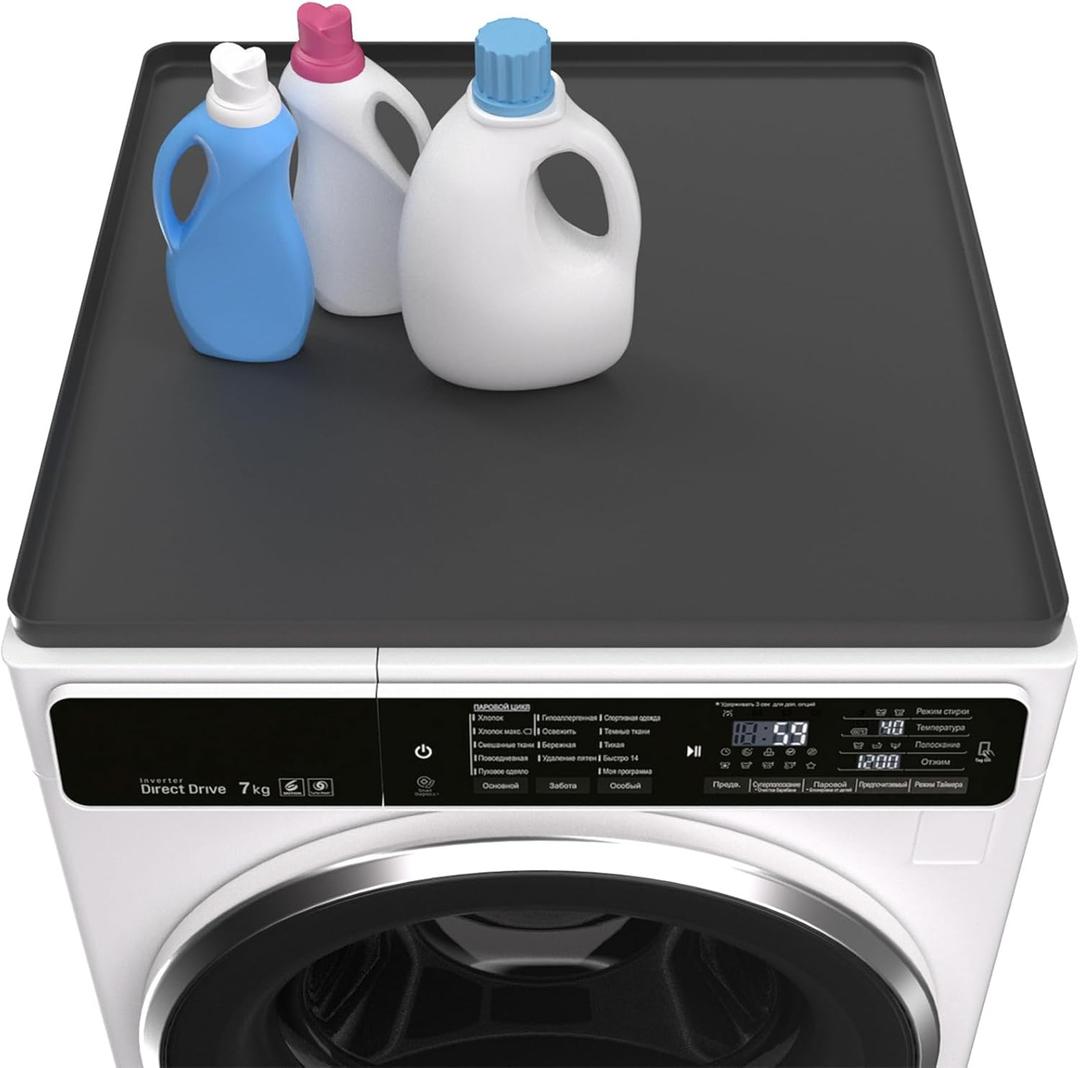 Washing Machine Cover for Top 27x 27" Pad for Top of Washer or Dryer Protector Rubber Mat for Washing Machine Accessories Non Slip Waterproof Washable (Black)