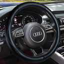 Haokay Heavy Duty Pure Cowhide Steering Wheel Cover, Genuine Leather Steering Cover with 15 Inches Universal Fit (BLACK-6)