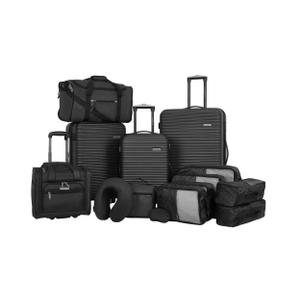 All-in-One Black Travel Collection with 3 Rolling Vertical Luggage (20", 24", 28"), 11 Assorted Totes/Duffles