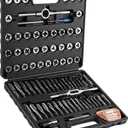 Anfrere 84pc Tap and Die Set in SAE & Metric Sizes, Standard Tap Set and Die Tool Set for Threading and Rethreading Internal and External Threads, M3-M12 Thread Repair Kit