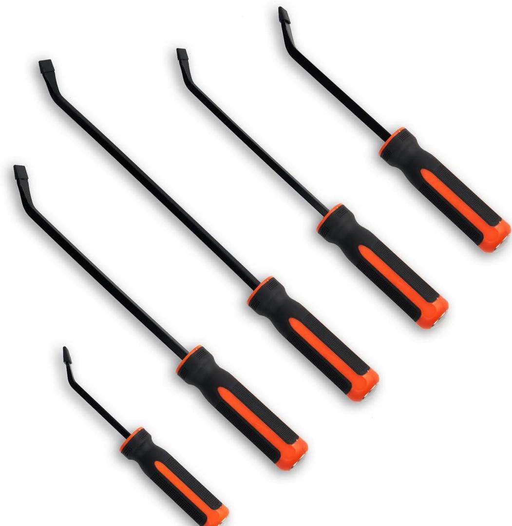 HARDK Pry Bar Tool - Heavy Duty Pry Bar Set of 5 - Pry Bars with Thicker Strike Caps - Mechanic Hand Tools for Automotive, Demolition, Nail Puller, Crowbar