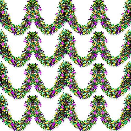 WDfunny 4PCS Mardi Gras Tinsel Garland 26.2Feet Metallic Festooning Garland Shiny Hanging Decorations for Mardi Gras Decorations