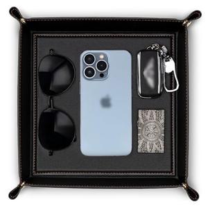 VLANDO Entryway Organizer Tray – Minimalist PU Leather Valet Tray for Keys, Wallet & Phone, Desk or Nightstand Catchall, Elegant Home Decor Gift for Men, Black