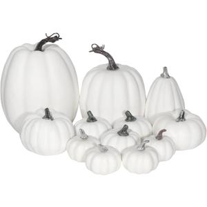 CCINEE 12PCS White Artificial Pumpkins, Assorted Size Foam Pumpkins for Halloween, Thanksgiving, Fall Table Centerpiece Party Decoration