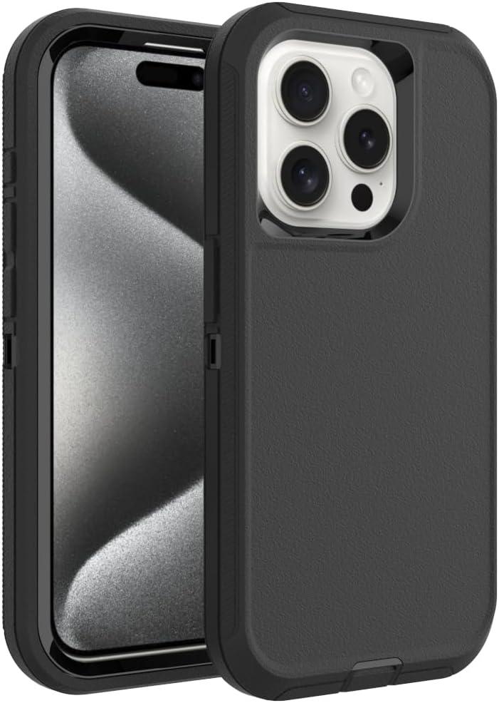 Case for iPhone 15 Pro Max, Heavy-Duty Tough Rugged Shockproof Drop Protective Cover Phone Cases, Black