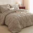 CozyLux Queen Comforter Set Khaki, 7 Pieces Pintuck Bed in A Bag, Premium Khaki Comforter Queen Size, Pinch Pleat Bedding Sets with Comforter, Sheets, Pillowcases & Shams