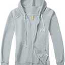 Mr.Color Womens Hoodies Full Zip Up Oversized Drawstring Hooded Sweatshirt Casual Jacket Coat with Pockets Grey, Size: L