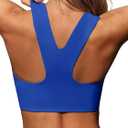 Aoysky Womens Buttery Soft Square Neck Sports Bras Compression Padded Longline Yoga Workout Running Crop Tops (Large, Blue)