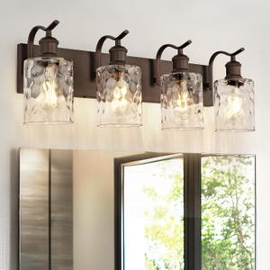 4-Light Bathroom Vanity Light,Hammered Glass,Oil Rubbed Bronze