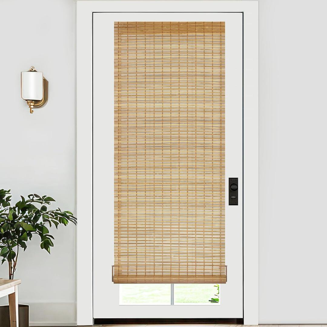 LazBlinds No Tools No Drill Bamboo Roller Shades, Cordless Bamboo Blinds, Light Filtering Roll Up Blinds for Windows, French Door, Porch or Patio, 26'' W x 70'' H, Squirrel