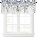 Kitchen Curtain Valance for Windows Blue Eucalyptus Leaves Watercolor Floral Spring 1 Panel, 54 x 18 Inch Rod Pocket Valance Window Treatments Short Curtains for Bathroom Bedroom (Flowersoa46480)