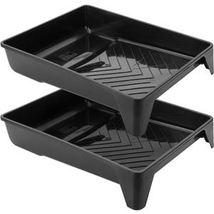 Bates- 9 Inch Paint Tray, 2 Pack, Black Plastic Paint Roller Tray 9 Inch, Deep Capacity, Textured Ridge