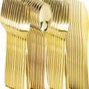 NOCCUR 400PCS Gold Silverware Disposable - Gold Plastic Silverware - Gold Plastic Cutlery Include 200 Forks, 100 Spoons, 100 Knives, Gold Disposable Silverware Perfect for Party&Daily Using