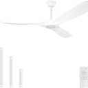 Solid Wood Ceiling Fans no Light,52'' White Ceiling Fan with Remote Control, DC Motor with Large Airflow, Indoor and Outdoor Ceiling Fan for Living Room, Bedroom, Patios