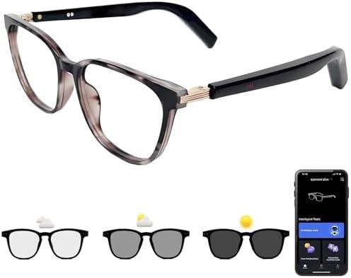 Smart Glasses with Photochromic Lenses for Men and Women AI Translation Smart Glasses with Translator 164 Languages IP67 Waterproof Bluetooth Glass Blue Light Protection (KM02_Tortoiseshell)