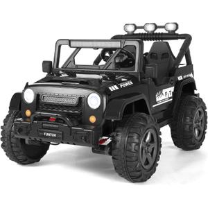 24V Ride On Toy for Big Kids, 2 Seater 4WD Battery Powered Electric Car w/Remote Control, 4x200W Motor, Truck Bed Storage, LED Headlights, Music Player, Bluetooth, Gifts for Boys Girls (Black)