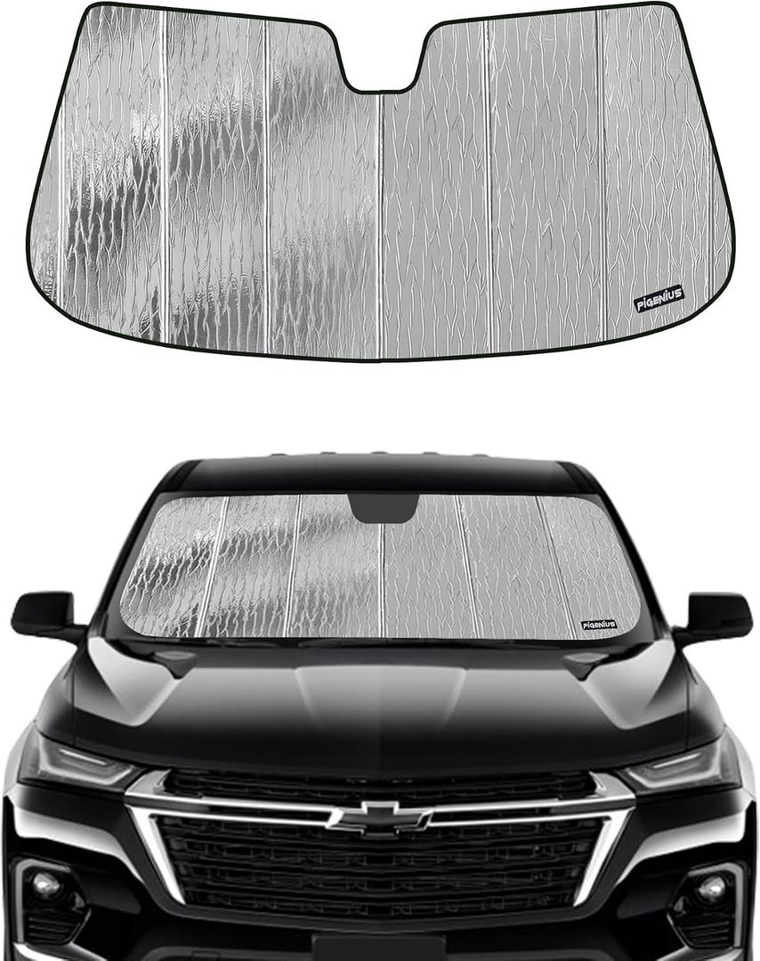 Pigenius Windshield Sunshade for Chevy Traverse 2018-2023, Reversible Silver/Black