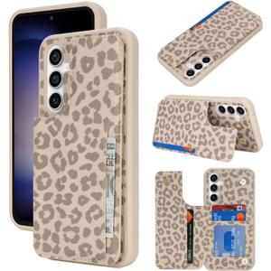 iCoverCase Compatible with Samsung Galaxy S23 FE Case with Card Holder, S23 FE Wallet Case for Women Men [RFID Blocking] PU Leather Protective Phone Case for S23 FE (Beige Leopard)