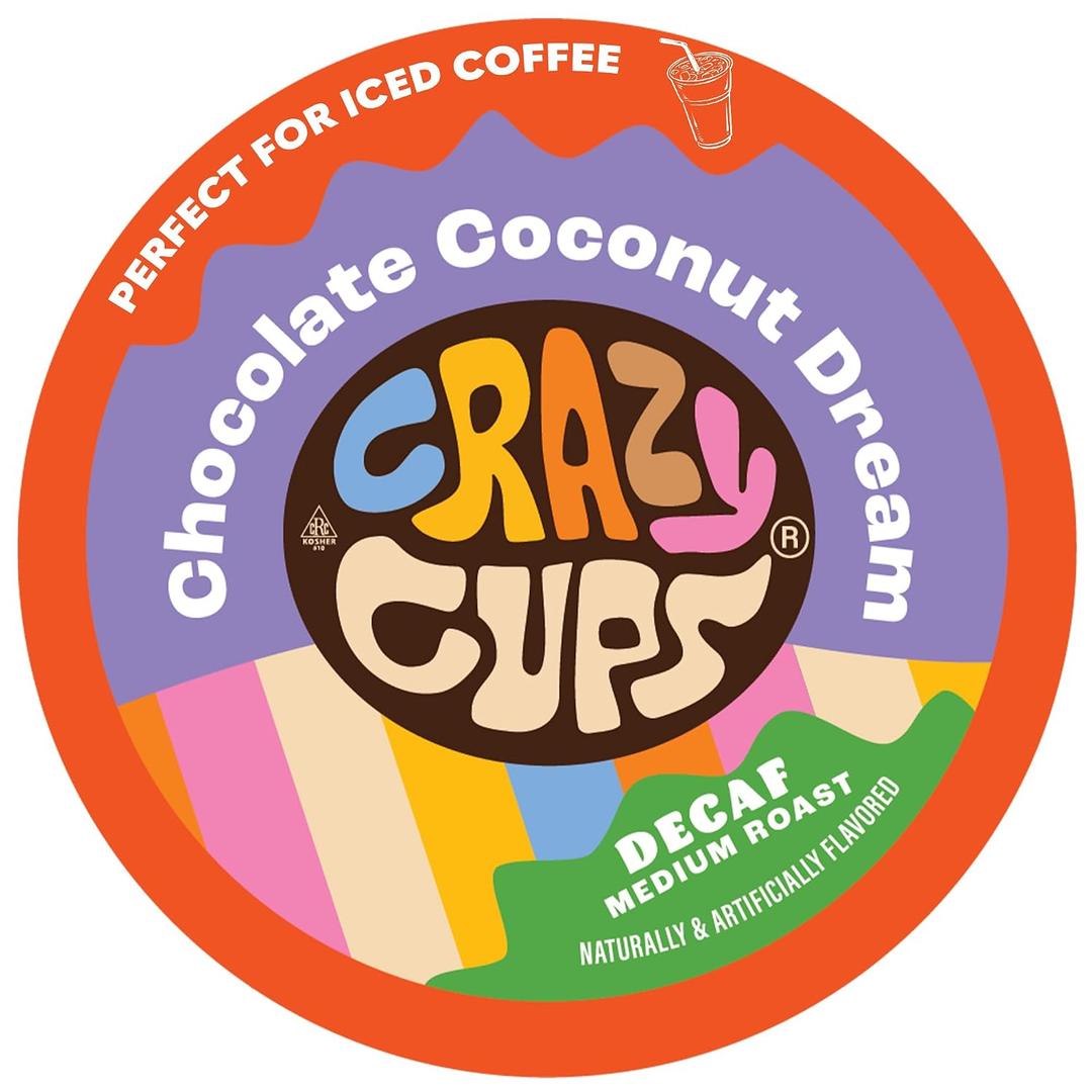 Crazy Cups Flavored Decaf Hot or Iced Coffee, for the Keurig K Cups 2.0 Brewers, Chocolate Coconut Dream, 22 Count (EXP 05/28/28)