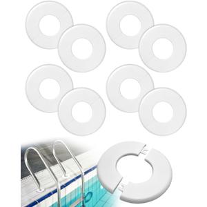 8 Pcs Round Escutcheon Plate ABS Plumbing Cover Plates Wall Split Flange Self-Adhesive Tape, Swimming Pool Ladder Cover for 1.9 Inch Inner Diameter Tube