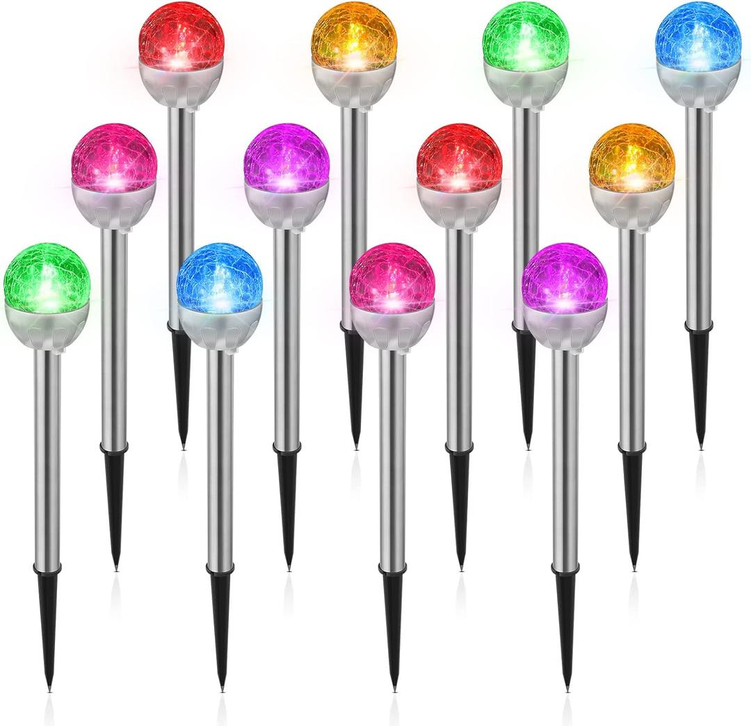 12 Pcs Solar Lights Garden Decorations, Cracked Glass Ball LED 7 Color Changing Solar Outdoor Lights Decorative for Yard Patio Landscape Pathway Decor