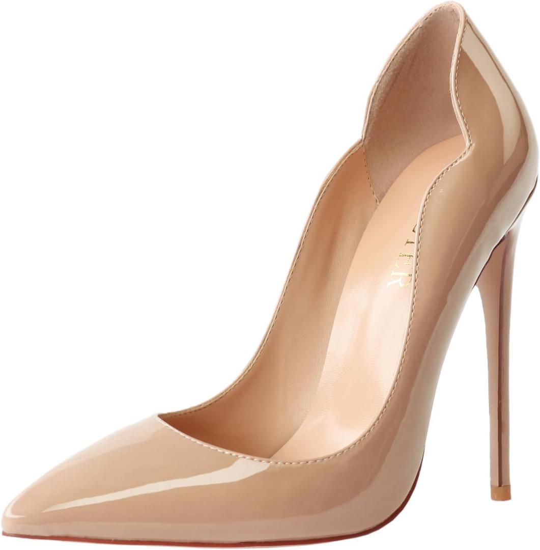 COLETER Women's Sexy Pointed Toe High Heels,4.72 inch/12cm Patent Leather Pumps, Wedding Dress Shoes, Cute Evening Stilettos (8.5, 02 Natural)