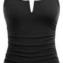 Women Tankini Bathing Suit Top - Ruched Tummy Control Swimsuit Top Modest Swim Tank Top Only No Bottom 2025 (X-Large, Black)