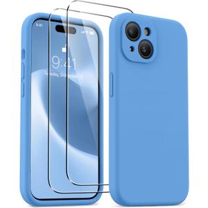 AOTESIER Magnetic for iPhone 15 Case, [Compatible with Magsafe] [Food Grade Silicone] Upgraded Camera & Screen Protection Phone Case with [2 Screen Protectors], 6.1 inch, Sky Blue