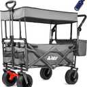 Collapsible Canopy Wagon - Heavy Duty Utility Outdoor Foldable Garden Cart - with Adjustable Push Pulling Handles,Big Wheels for Sand, for Shopping, Picnic, Camping, Sports - Grey (Gray)