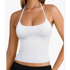 Reoria Women's Sexy Halter Backless Double Lined Tank Top Y2k Trendy Camisole Crop Tops Medium