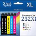 Remanufactured for Epson 232XL Ink Cartridges Combo Pack for Epson 232XL 232 Ink Work with XP-4200 XP-4205 Workforce WF-2930 WF-2950 Printer (5 Pack, 2 Black 1 Cyan 1 Magenta 1 Yellow)