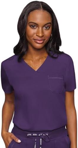 Med Couture Women's V-Neck Scrub Top, Modern Fit Tuck-in Top with Stretchy Rib-Knit Shoulders and Chest Pocket - MC7448 S