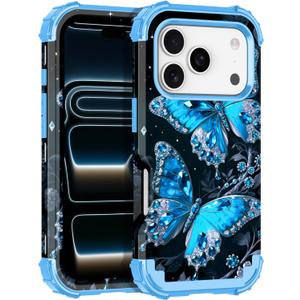 LONTECT for iPhone 17 Pro Max Case 3 in 1 Shockproof Heavy Duty Rugged Hard PC+Soft Silicone Full Body Protective Cover Girls Women Case for Apple iPhone 17 Pro Max, Glow in The Dark Blue