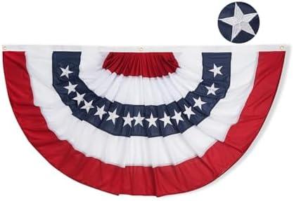 American US Bunting Flag 3x6 for Outdoor, American Pleated Fan Flag with Embroidered Stars, USA Patriotic Bunting Flags with Brass Grommets for July 4 Decorations Party Outside Inside