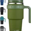 ALOUFEA 20 oz Insulated Coffee Mug Tumbler with Handle, Stainless Steel Travel Mug Tumbler with Lid and Straw, Double Wall Vacuum Leak Proof Ice Coffee Thermal Cup, Army Green