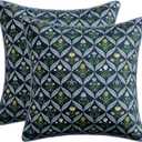 MIULEE Floral Throw Pillow Covers 18x18 Set of 2 Dark Blue Spring Decorative Block Print Cotton Cushion Covers for Couch Living Room, Boho Modern Outdoor Sofa Vintage Garden Pillowcases Home Decor