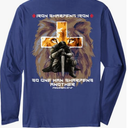 Lion Graphic Cross Bible Verses Cool Christian Back Print Long Sleeve T-Shirt, Blue, Large