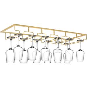 Xverycan Wine Glass Rack Under Cabinet, 6 Row Extreme Large Stemware Hanger, Metal Wine Goblet Holder, DIY Bar Glass Storage Rack for Bar Counter, Kitchen, Screws Included (Gold)