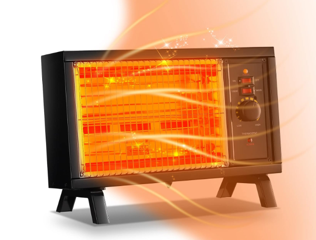 JASUN Radiant Heater Electric Space Heater Fast Heating with Adjustable Thermostat, Portable Indoor Heater with Handle Quiet1250W/1500W for Office Home Garage Bedroom ETL Approved Black