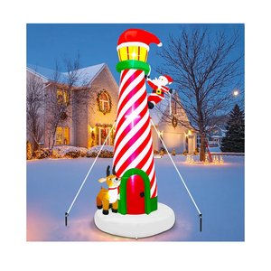Lulu Home 10FT Christmas Inflatable Decoration, Giant Lighted Lighthouse Blowups with Santa and Reindeer, Air-Blown Ornaments with Storage Bags for Xmas Winter Yard Lawn Garden Outdoor Decor