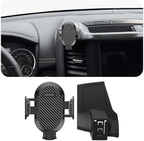 AOUKKL Car Phone Holder Fits for Dodge RAM 1500 2500 3500 (5 and 8.4 inch Screen) 2019-2024 Accessories,Thick Cases Friendly,Cell Phone Mount for 4.7-7 in Phones,360 Degree Rotation,Easy to Install