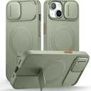 SURITCH for iPhone 13/14 Case with Magnetic Camera Slide Cover and Adjustable Kickstand, Compatible with MagSafe, Shockproof Bumper Case Slim Protective Cover for iPhone 13/14 6.1 Inch, Green