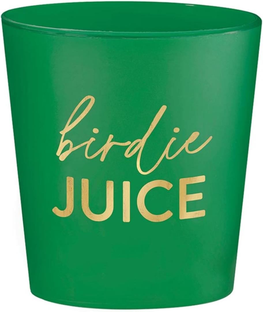 Slant Party Supplies Plastic Shot Glass Cups - 10-Count Disposable Reusable Mini Drink Glasses, 2-Ounce, Golf - Birdie Juice