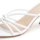 Women's Strappy Square Open Toe Kitten Heels Sandals Knotted Design Summer Fashion Slip On Mule Style, Size 9