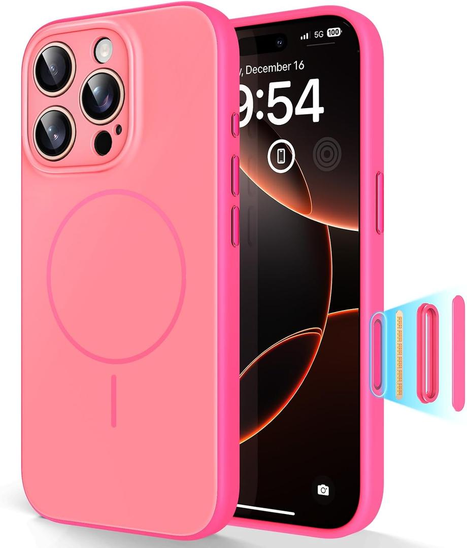 TAURI for iPhone 16 Pro Case, Upgrade Full Camera Protection, Camera Control, Compatible with Magsafe, Minimalist Slimmer Magnetic Phone Case for iPhone 16 Pro, Hot Pink