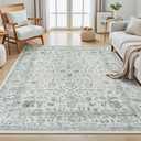Floral 5x7 Area Rugs Washable, Vintage Bedroom Rug Aesthetic, Indoor Non-Slip Low Pile Soft Carpet for Living Room Kids Room Dorm Dining Room, Grey Green