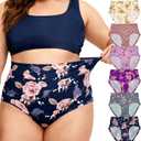 Womens Underwear Ladies Panties Mid High Waist Briefs for Woman Floral Print Pantys 6-Pack (XXL)